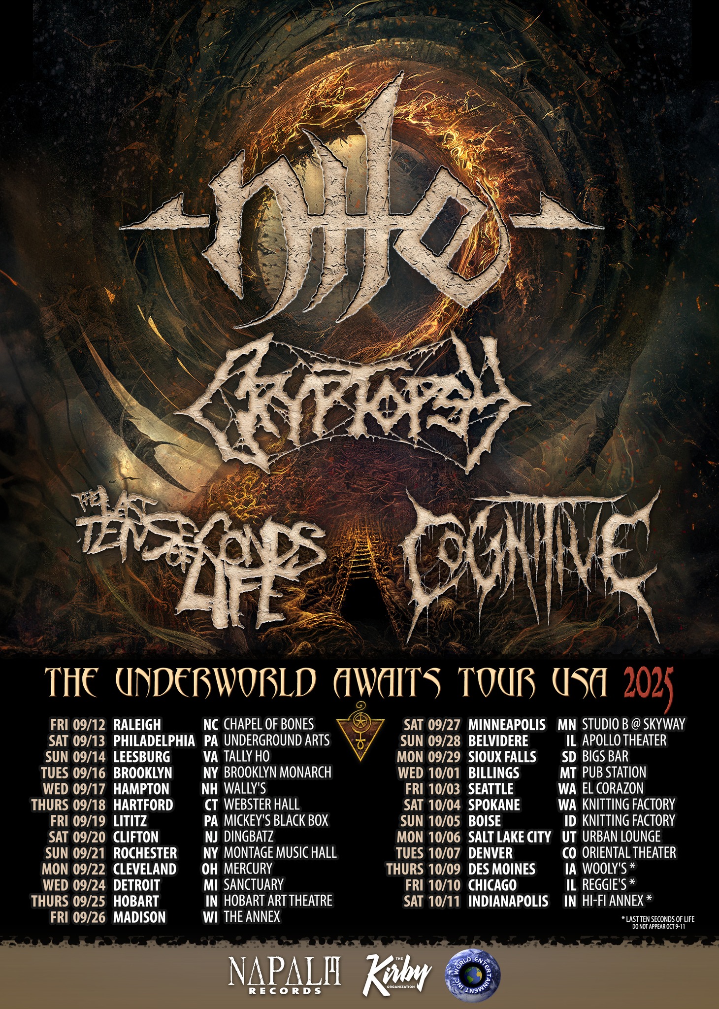 Cryptopsy The Underworld Awaits Tour Poster 2025